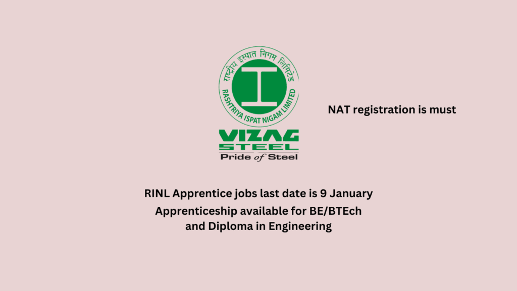 RINL Apprentice jobs last date is 9 January